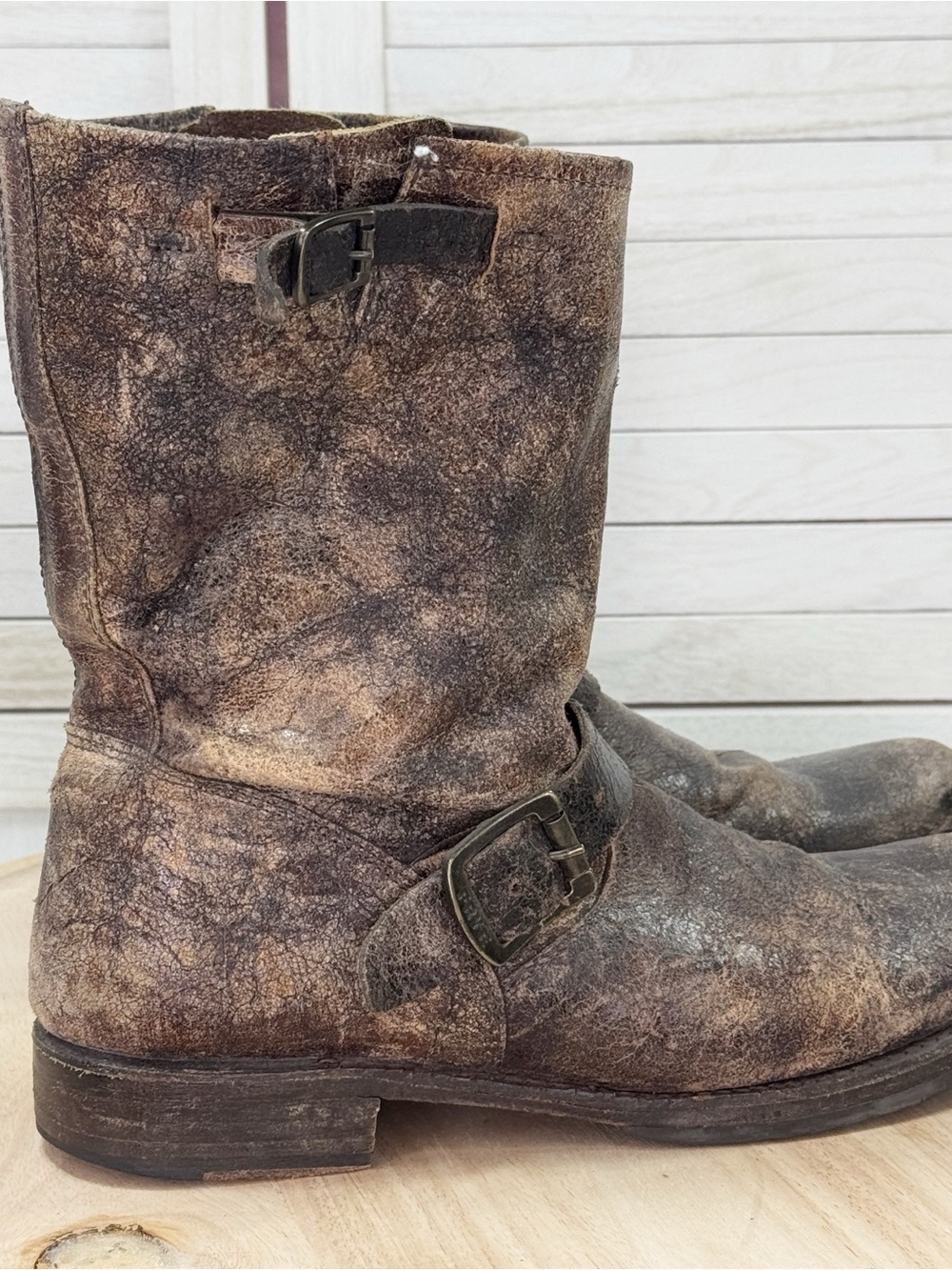 Frye 76512 Veronic Short Biker Boot Distressed Brown 11 Boho Western Gritty